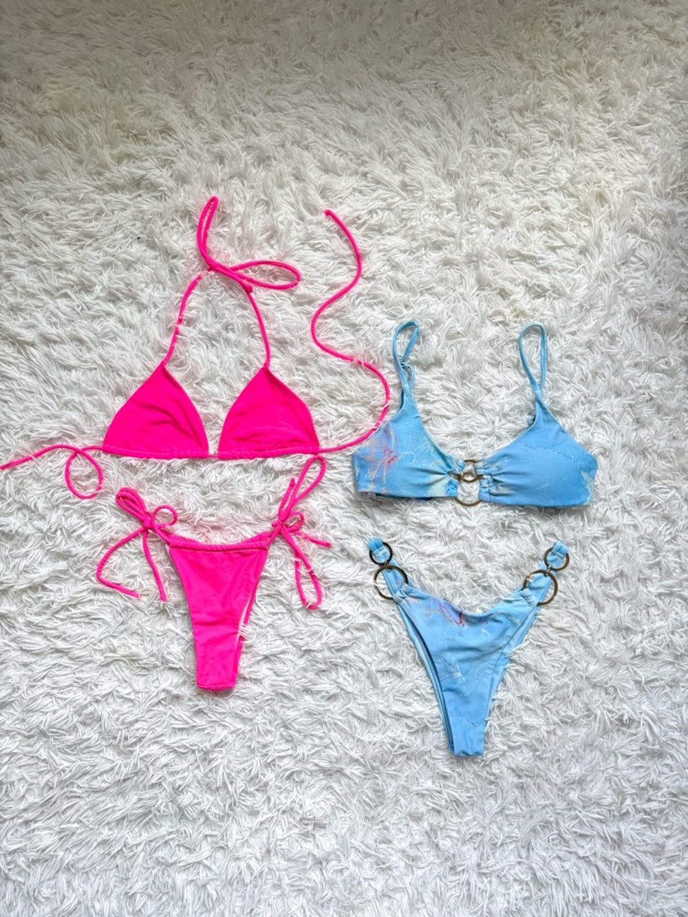 SHEIN Hot Pink & Light Blue Bikini Set